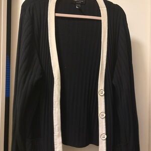 Cable & Gauge Black Cardigan with White Trim